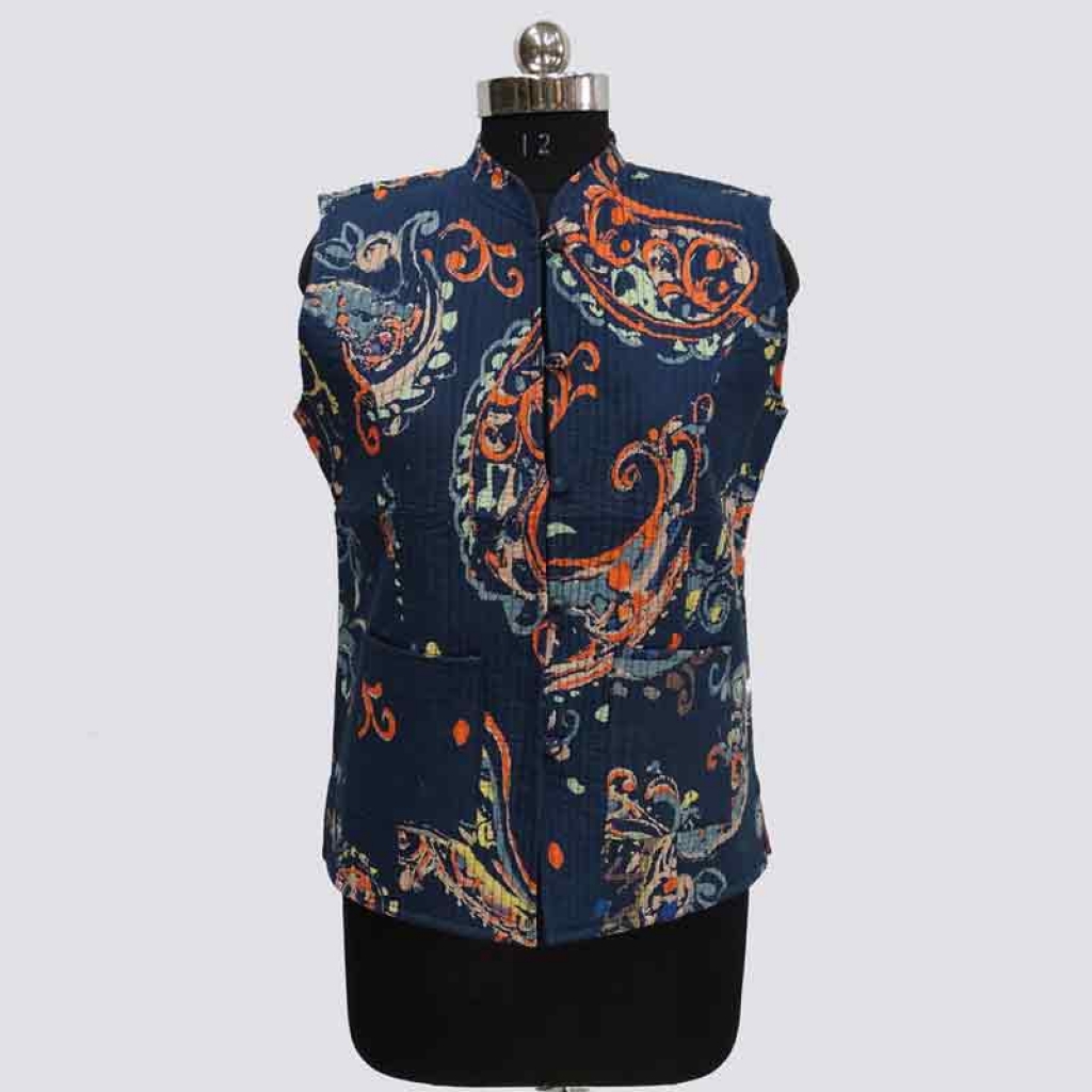 COTTON SCREEN PRINT ALL OVER FLORAL DESIGN SHORT SLEEVE LESS JACKET