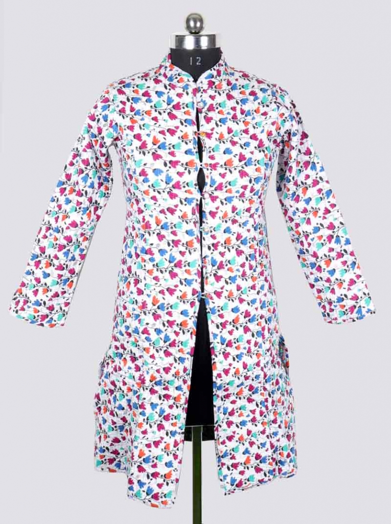 COTTON SCREEN PRINT ALL OVER FLORAL DESIGN LONG LENGTH JACKET