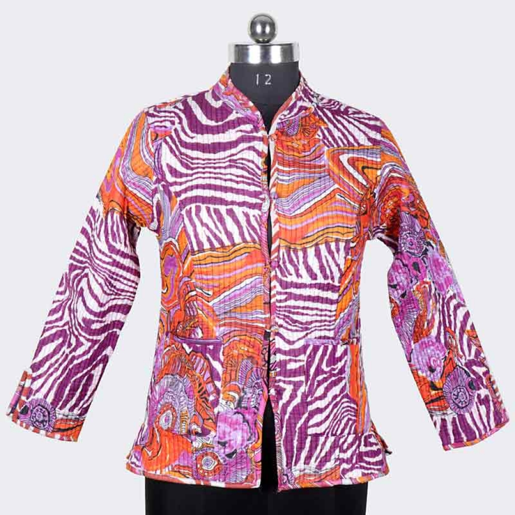 COTTON MACHINE QUILTED ALL OVER PRINT FULL SLEEVE SHORT JACKET