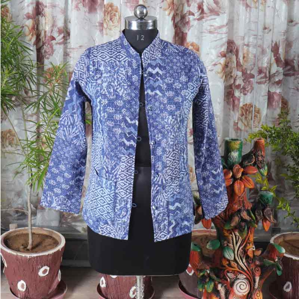 COTTON KANTHA ALL OVER PRINT FULL SLEEVE SHORT JACKET