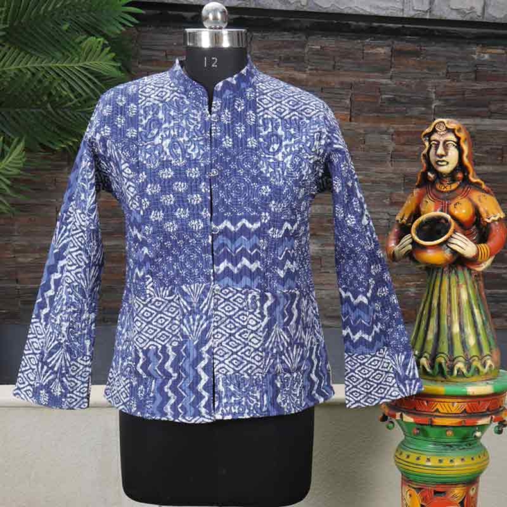 COTTON INDIGO PRINT JACKET FULL SLEEVE JACKET