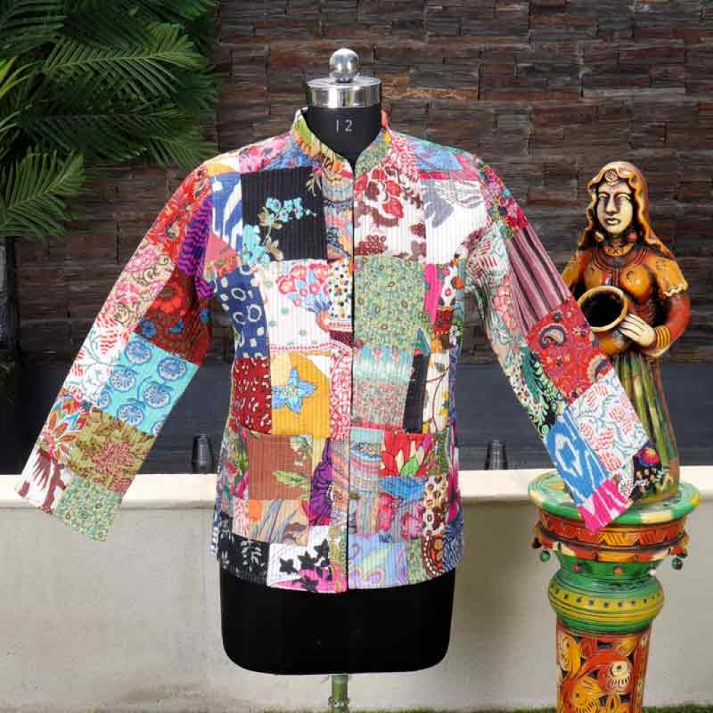 COTTON SCREEN PATCH PRINT JACKET FULL SLEEVE JACKET