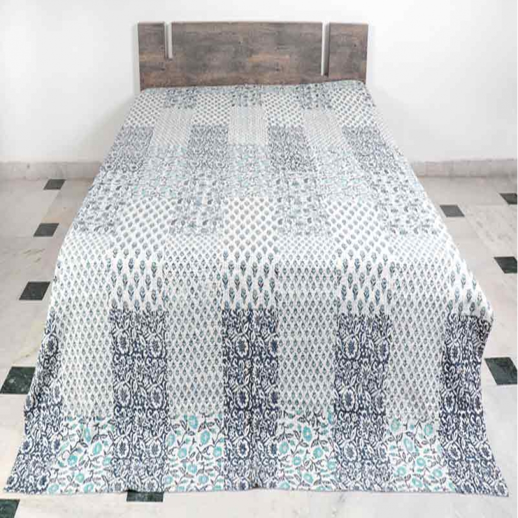 COTTON HAND BLOCK PATCH WORK PRINT KANTHA BED COVER FOR ALL SEASON