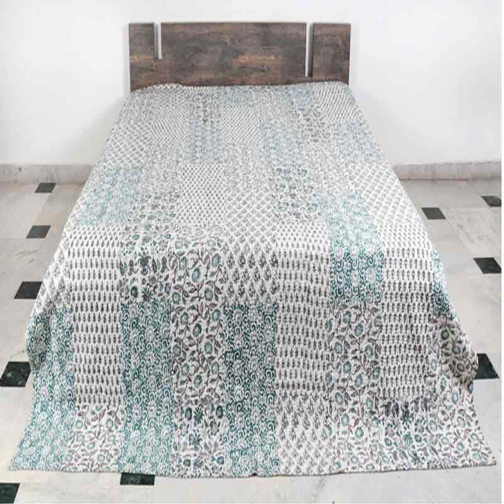 COTTON HAND BLOCK PATCH WORK PRINT KANTHA BED COVER FOR ALL SEASON