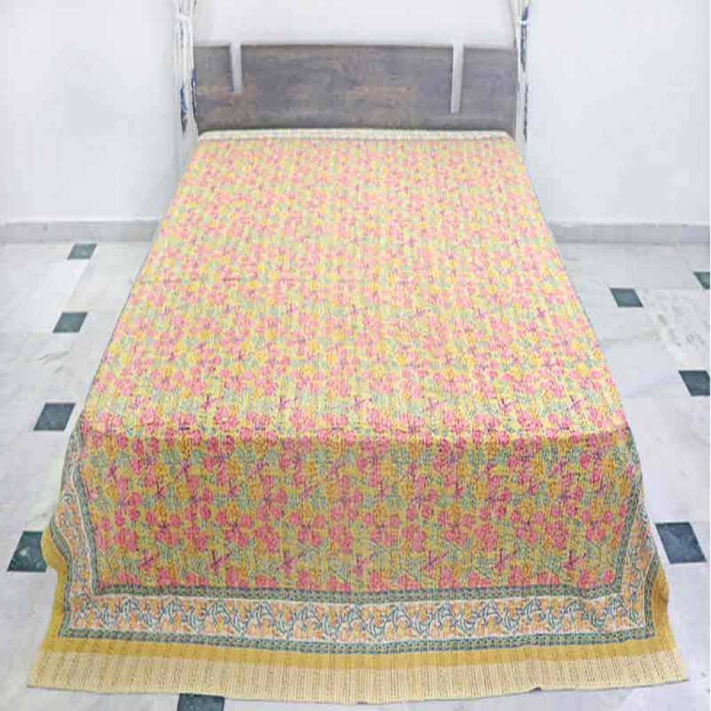 COTTON HAND BLOCK FULL PENAL KANTHA BED COVER FOR ALL-SEASON