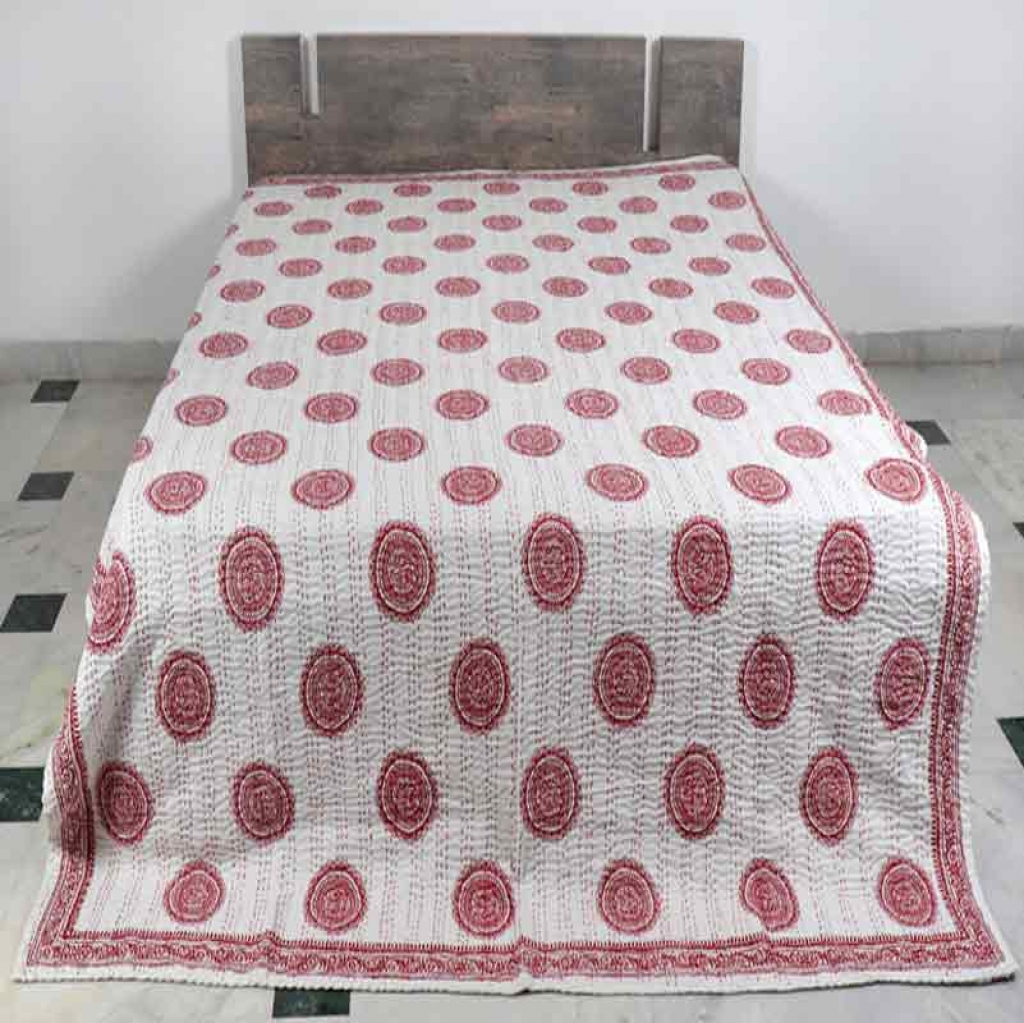 COTTON HAND BLOCK FULL PENAL KANTHA BED COVER FOR ALL-SEASON