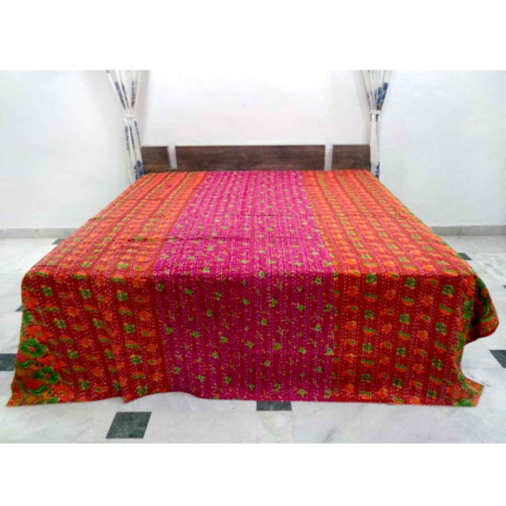 Indian Handmade Cotton Kantha Bed Cover