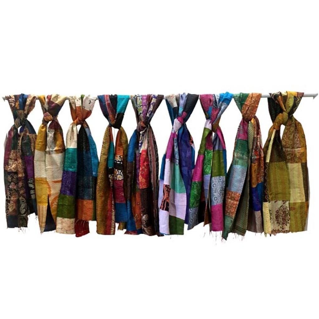 Vintage Silk Kantha Allover Scarf Set Of 5 Pcs.