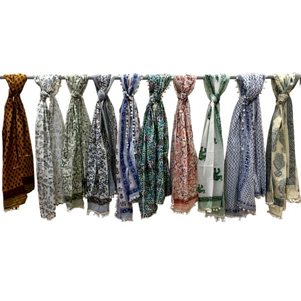 Vintage Cotton Handblock Printed Scarf Set Of 50 Pcs.