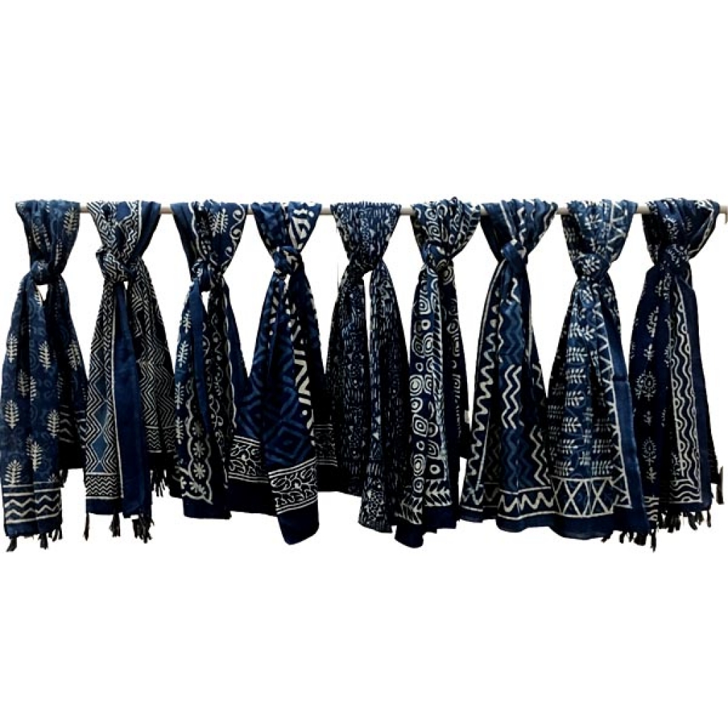 Cotton Indigo Print Scarf Set Of 10 Pcs