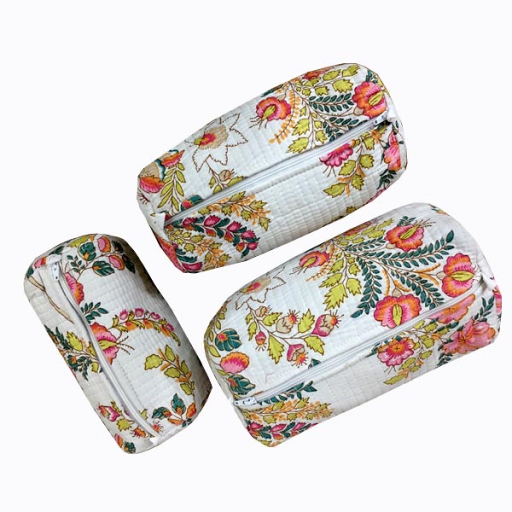 INDIAN COTTON MACHINE QUILTED POUCH  SET OF 3Pcs.