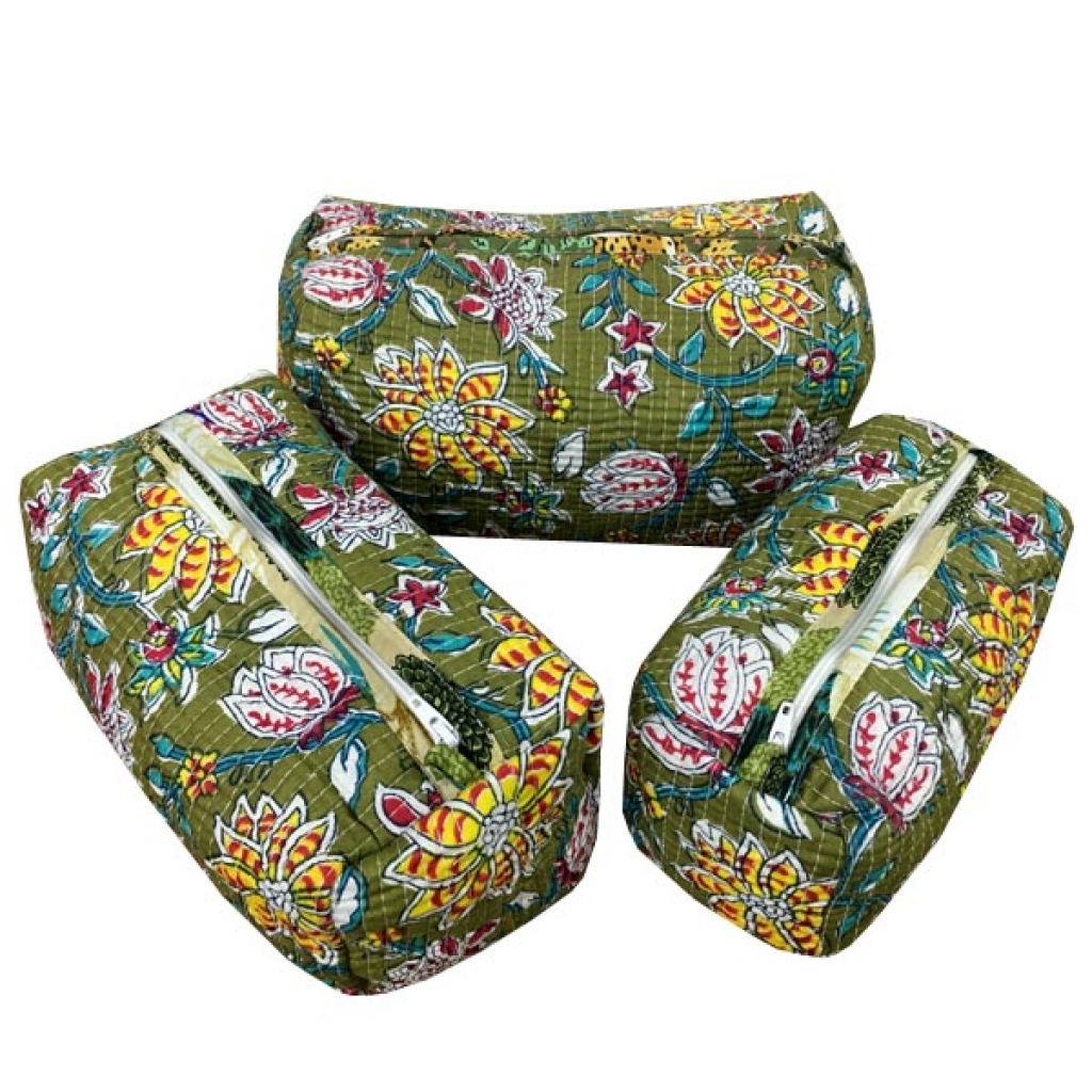 INDIAN COTTON MACHINE QUILTED POUCH  SET OF 3Pcs.