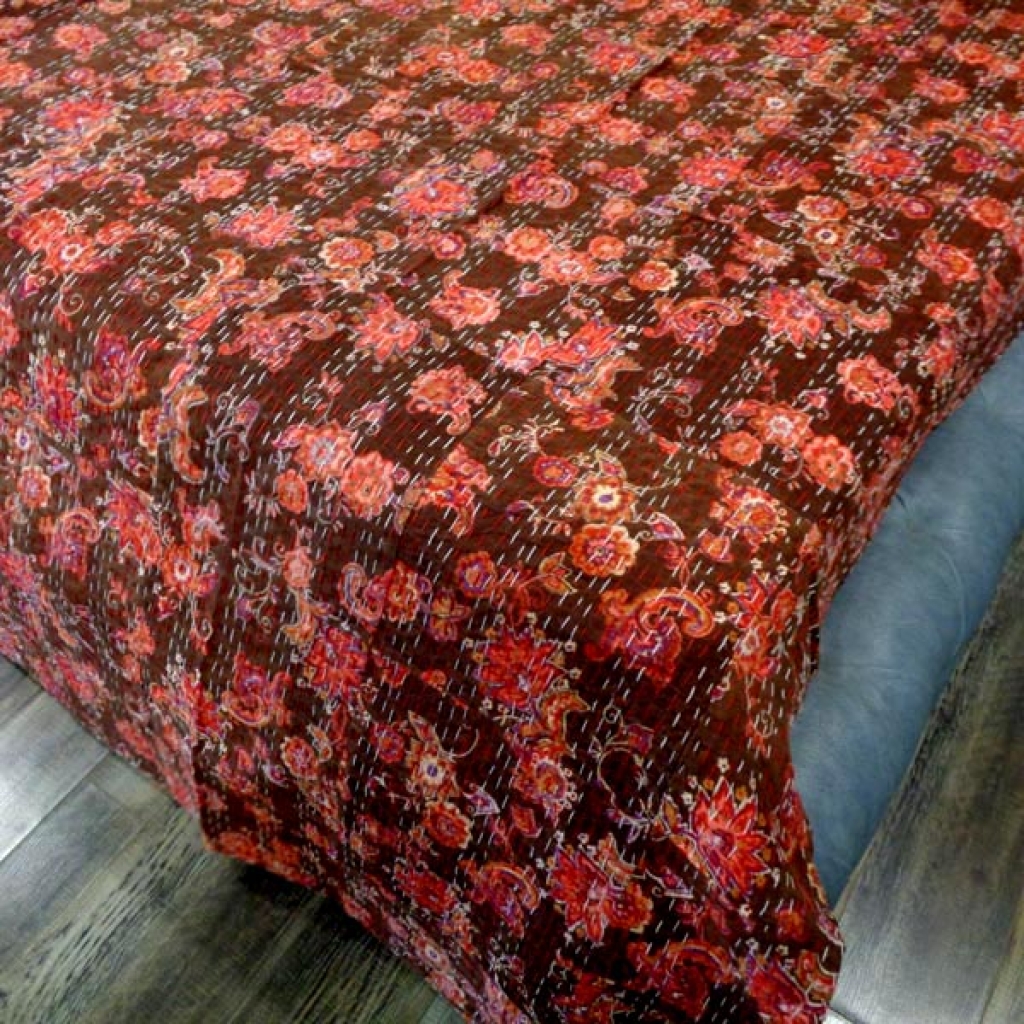 KANTHA BED COVER FLORAL PRINTED