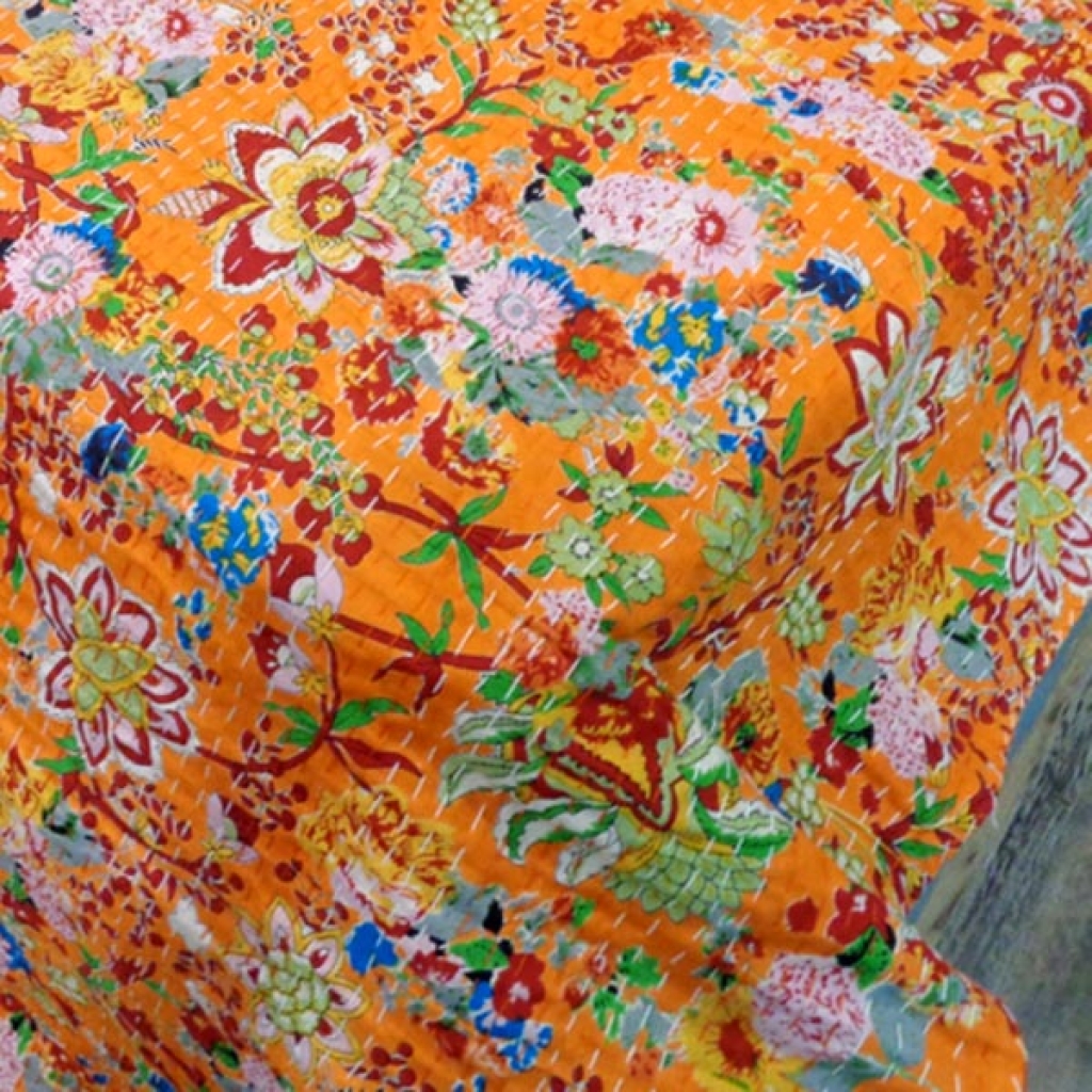 HANDMADE COTTON KANTHA BED COVER