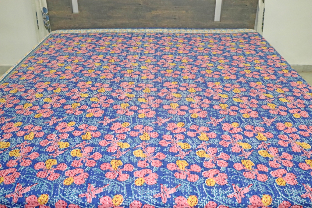 COTTON HAND BLOCK FULL PENAL KANTHA BED COVER FOR ALL-SEASON