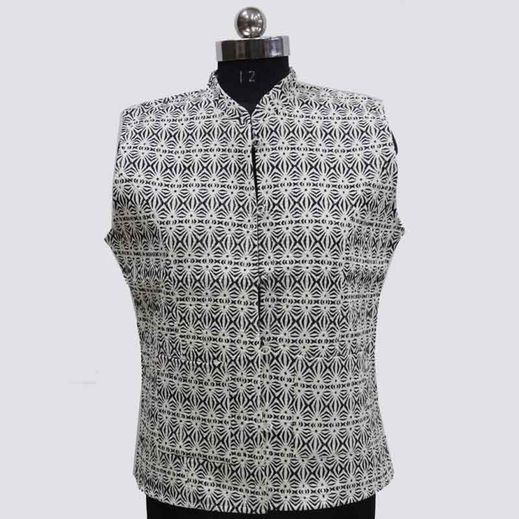 COTTON HAND BLOCK PRINT SLEEVE LESS SHORT JACKET