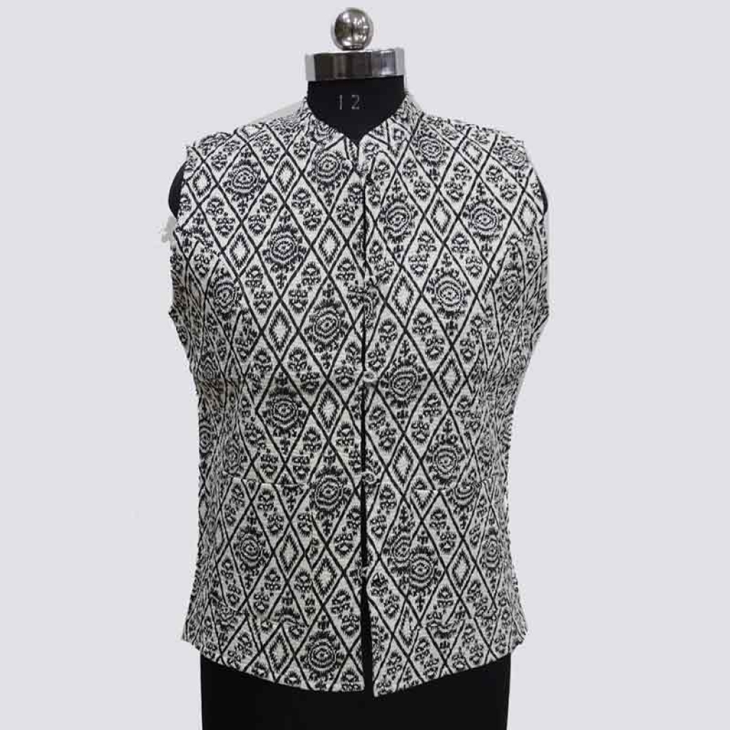 COTTON HAND BLOCK PRINT SLEEVE LESS SHORT JACKET