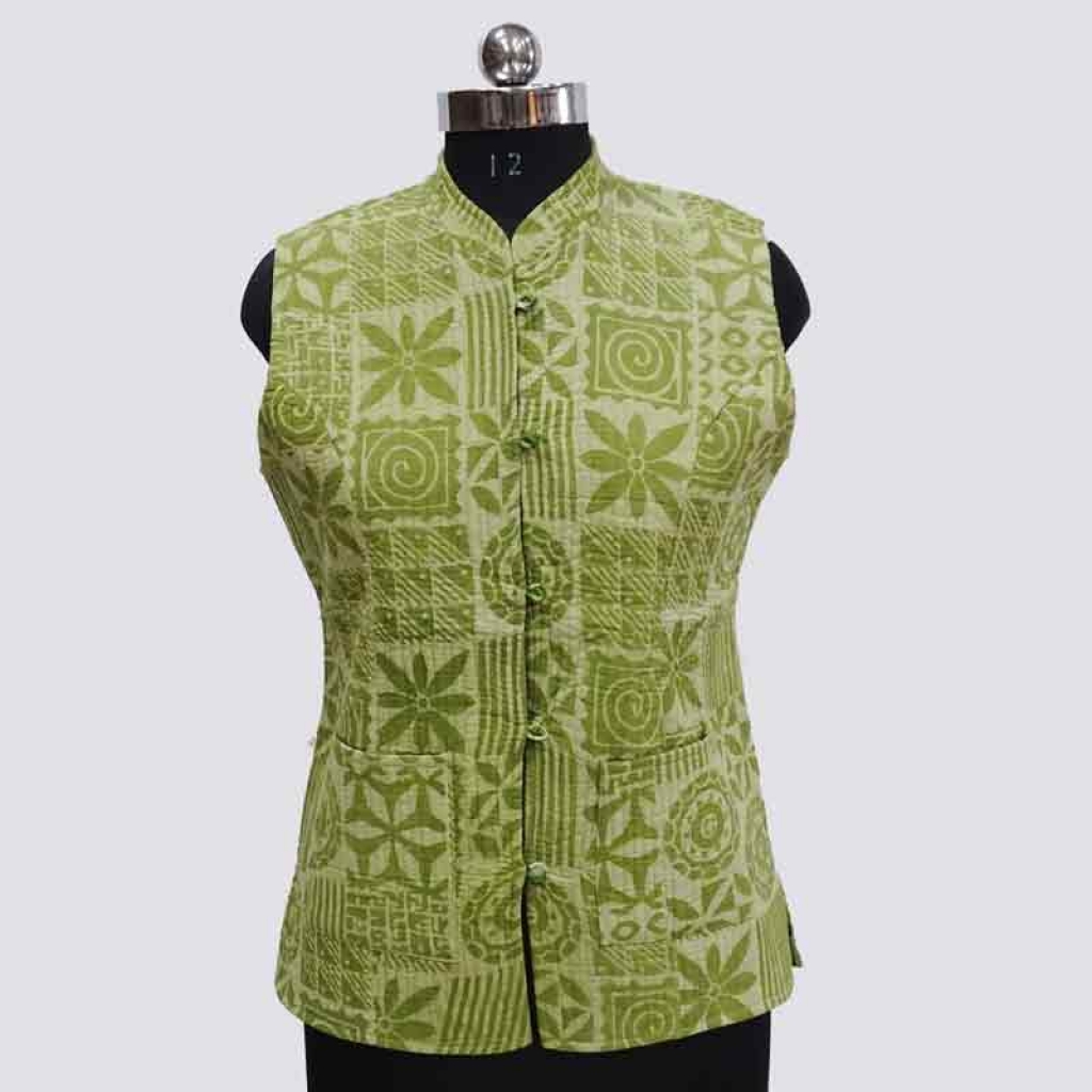 COTTON HAND BLOCK PRINT SLEEVE LESS SHORT JACKET