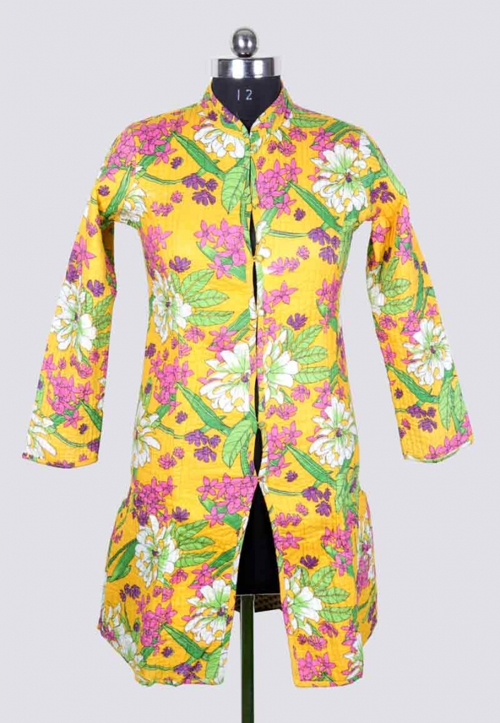 COTTON SCREEN PRINT ALL OVER FLORAL DESIGN LONG LENGTH JACKET