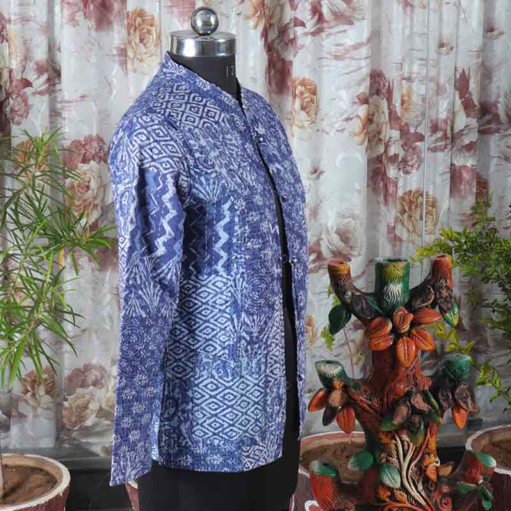 COTTON KANTHA ALL OVER PRINT FULL SLEEVE SHORT JACKET