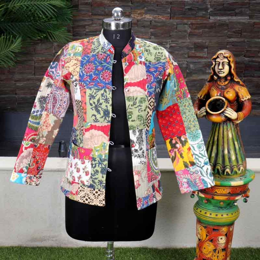 COTTON SCREEN PATCH PRINT JACKET FULL SLEEVE JACKET