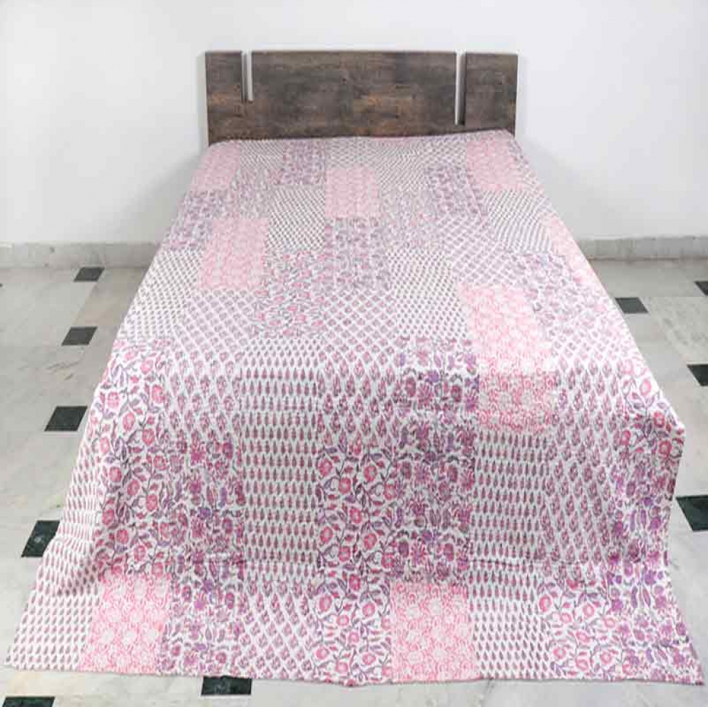 COTTON HAND BLOCK PATCH WORK PRINT KANTHA BED COVER FOR ALL SEASON