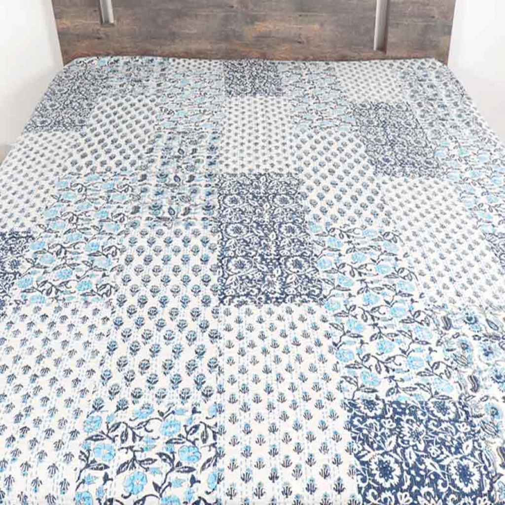 COTTON HAND BLOCK PATCH WORK PRINT KANTHA BED COVER FOR ALL SEASON