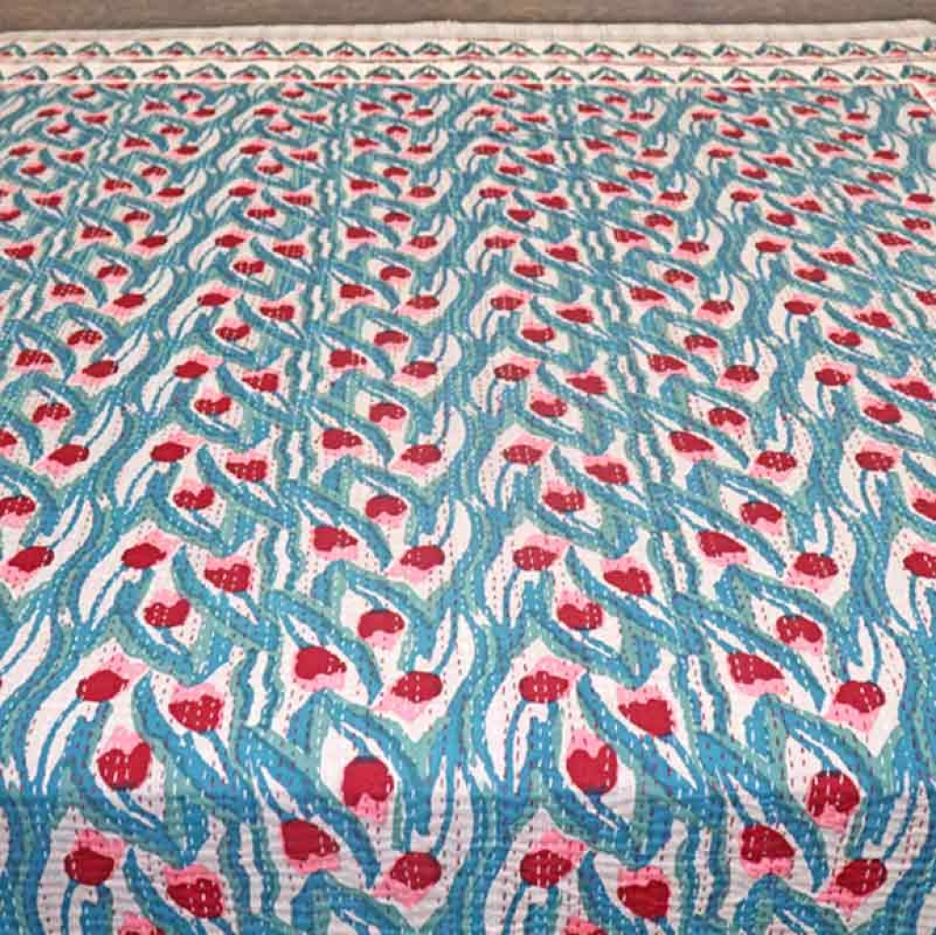 COTTON HAND BLOCK FULL PENAL KANTHA BED COVER FOR ALL-SEASON