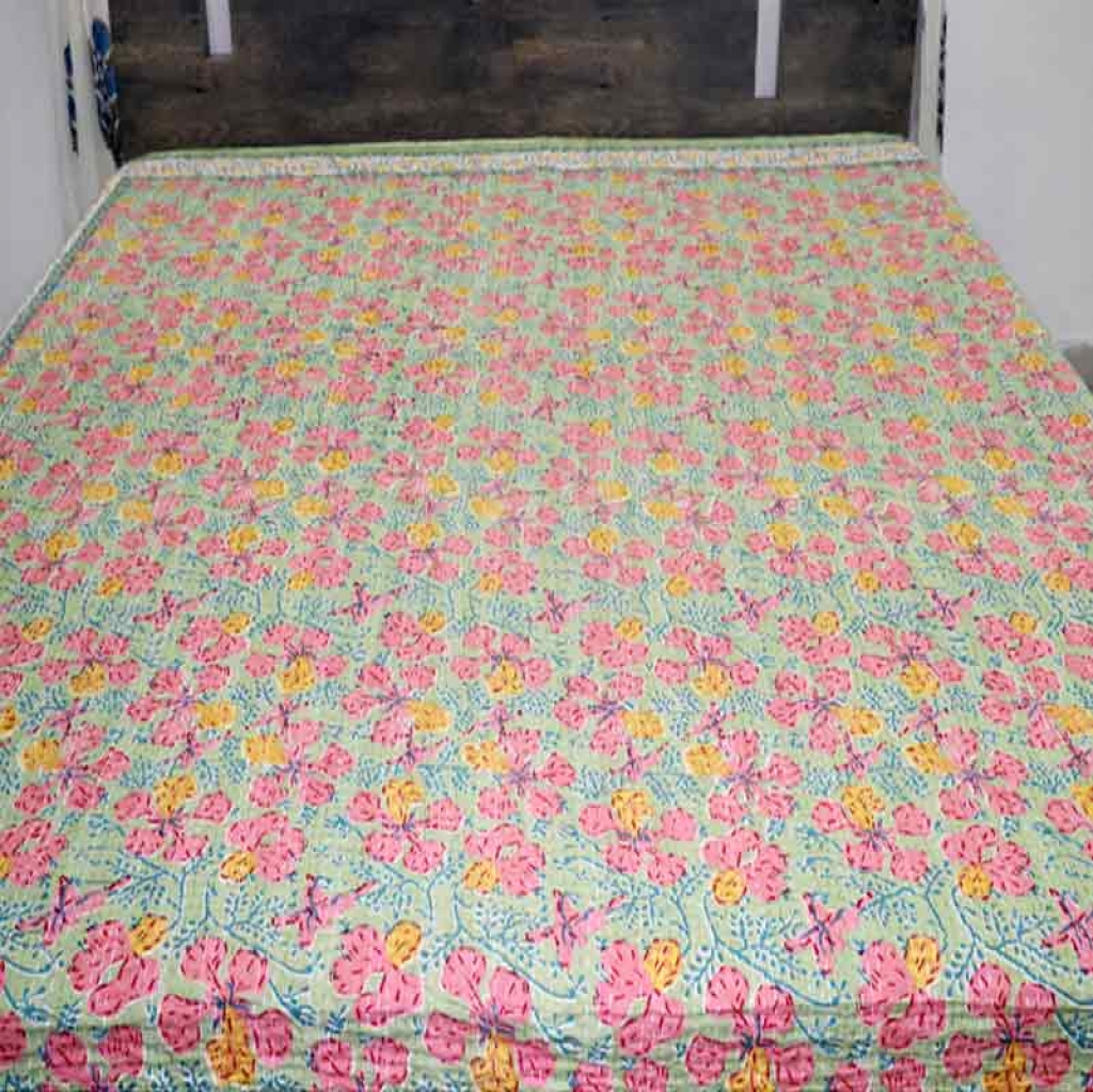 COTTON HAND BLOCK FULL PENAL KANTHA BED COVER FOR ALL-SEASON