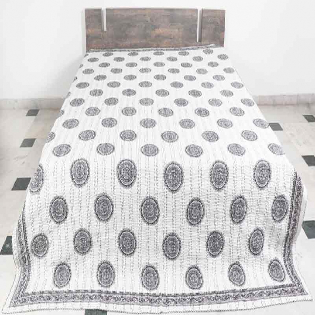 COTTON HAND BLOCK FULL PENAL KANTHA BED COVER FOR ALL-SEASON