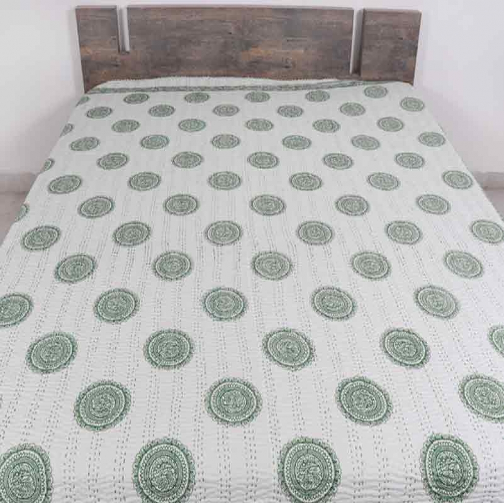 COTTON HAND BLOCK FULL PENAL KANTHA BED COVER FOR ALL-SEASON