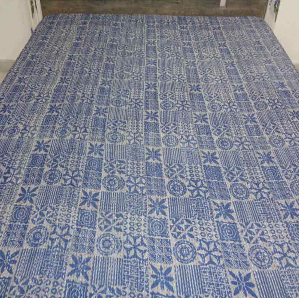 COTTON INDIGO ALL OVER PRINT KANTHA BED COVER FOR ALL-SEASON