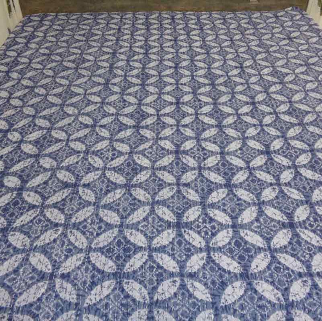 COTTON INDIGO ALL OVER PRINT KANTHA BED COVER FOR ALL-SEASON