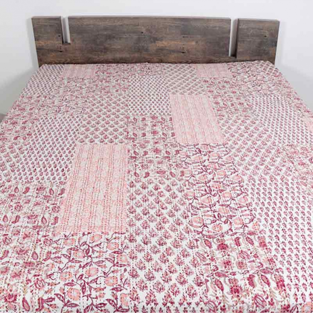 COTTON HAND BLOCK PATCH WORK PRINT KANTHA BED COVER FOR ALL SEASON