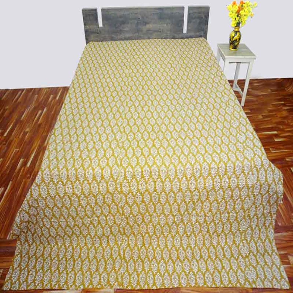 COTTON HAND BLOCK ALL OVER PRINT KANTHA BED COVER FOR ALL-SEASON