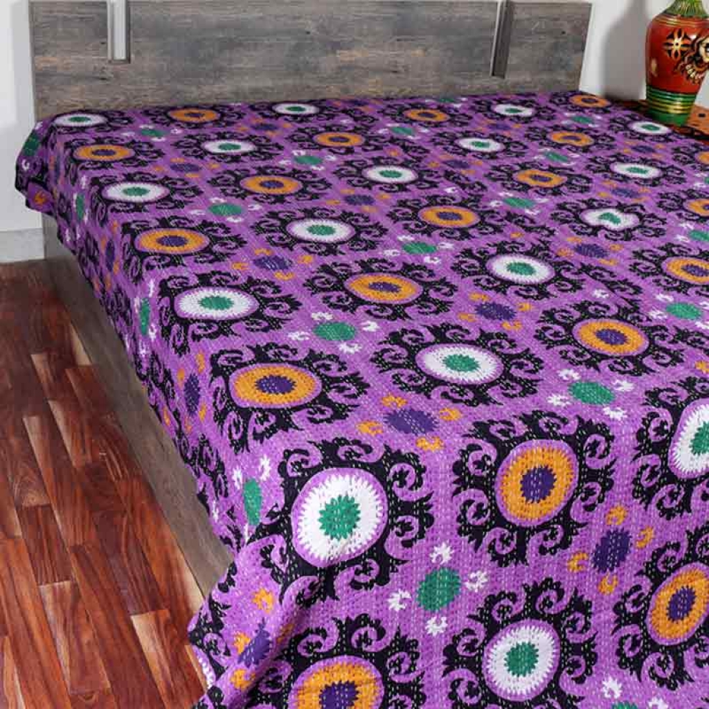 COTTON DISCHARGE PRINT KANTHA BED COVER FOR ALL-SEASON 100% COTTON