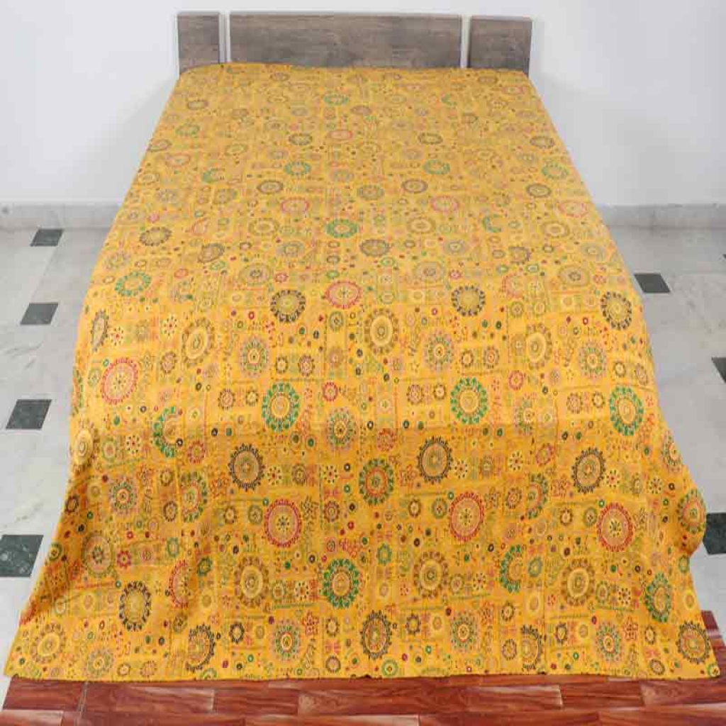 100% COTTON DISCHARGE PRINT KANTHA BEDCOVER