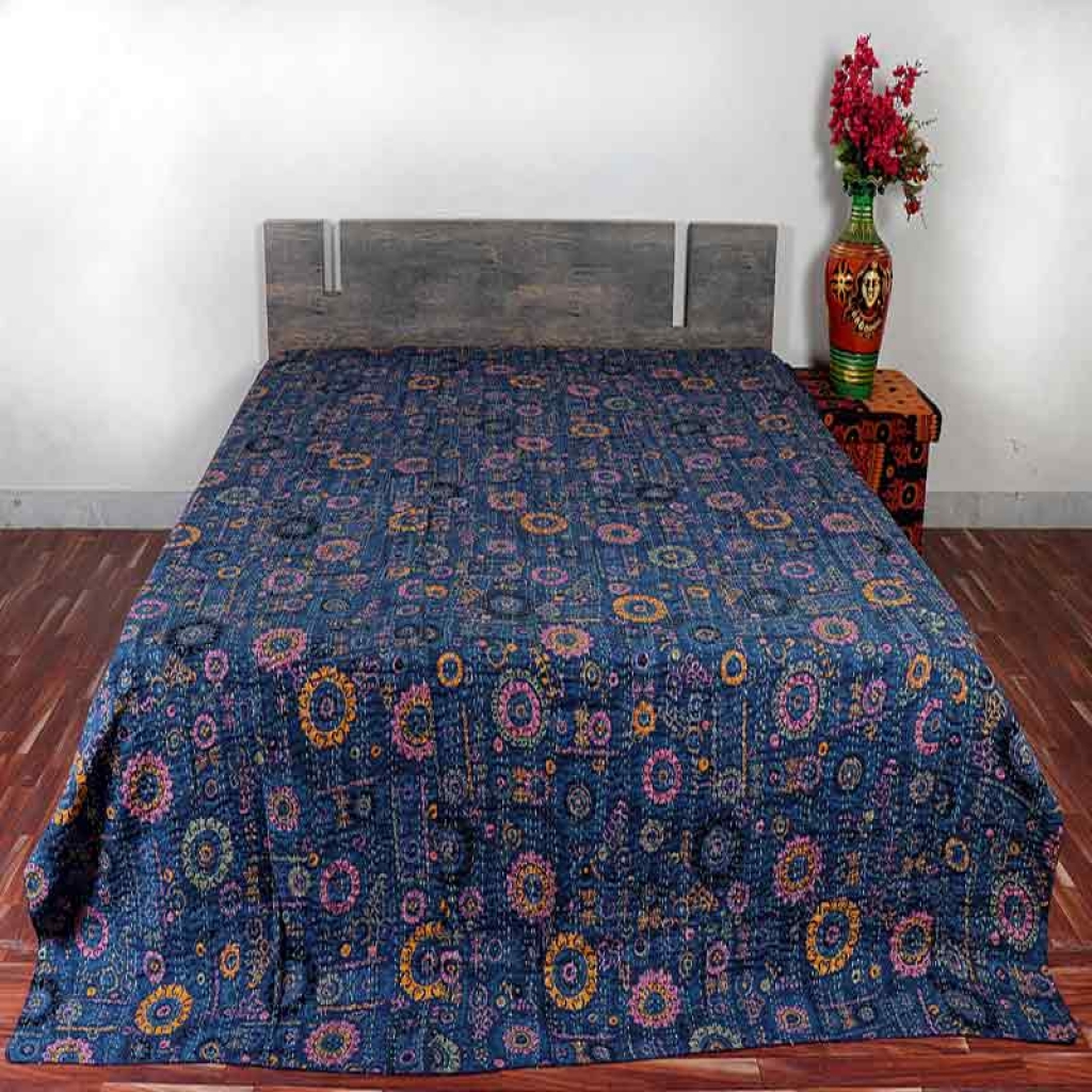 100% COTTON DISCHARGE PRINT KANTHA BEDCOVER