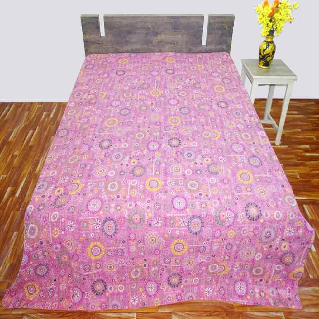 100% COTTON DISCHARGE PRINT KANTHA BEDCOVER