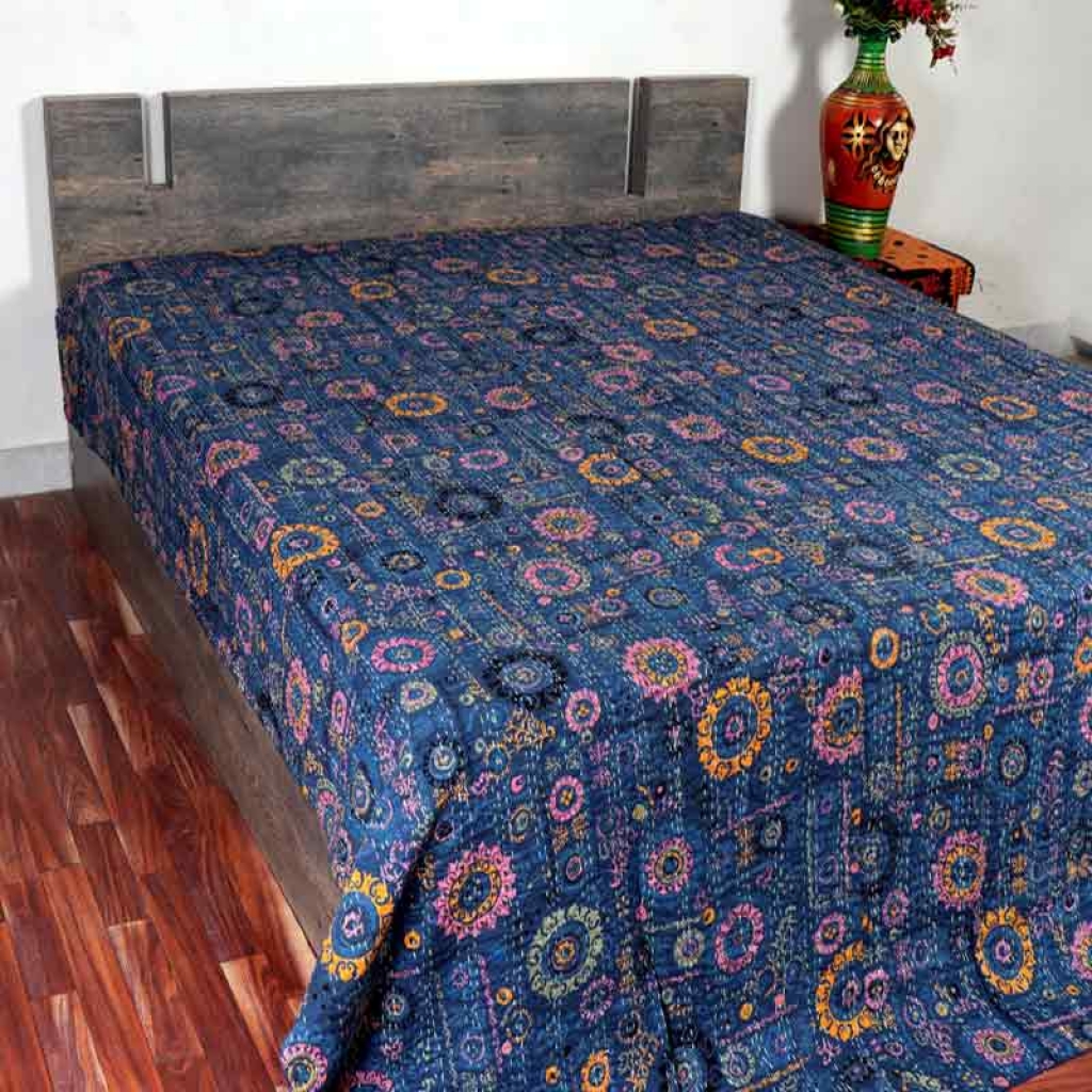 100% COTTON DISCHARGE PRINT KANTHA BEDCOVER