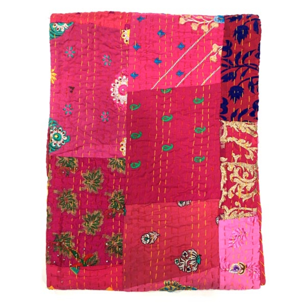 Handmade Indian Vintage Silk Patchwork Khambadiya Bedsheet