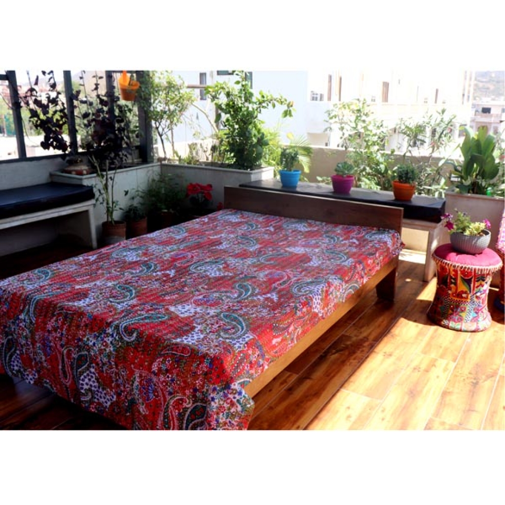 Screen Print Kantha Bed Cover