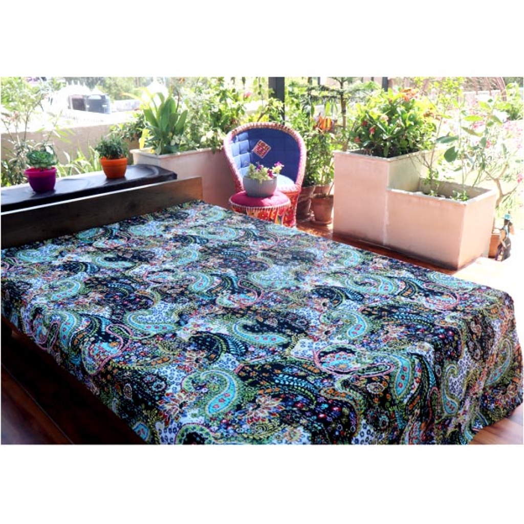 Screen Print Kantha Bed Cover