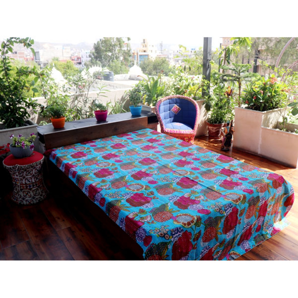 Cotton Kantha Bed Cover Screen Print