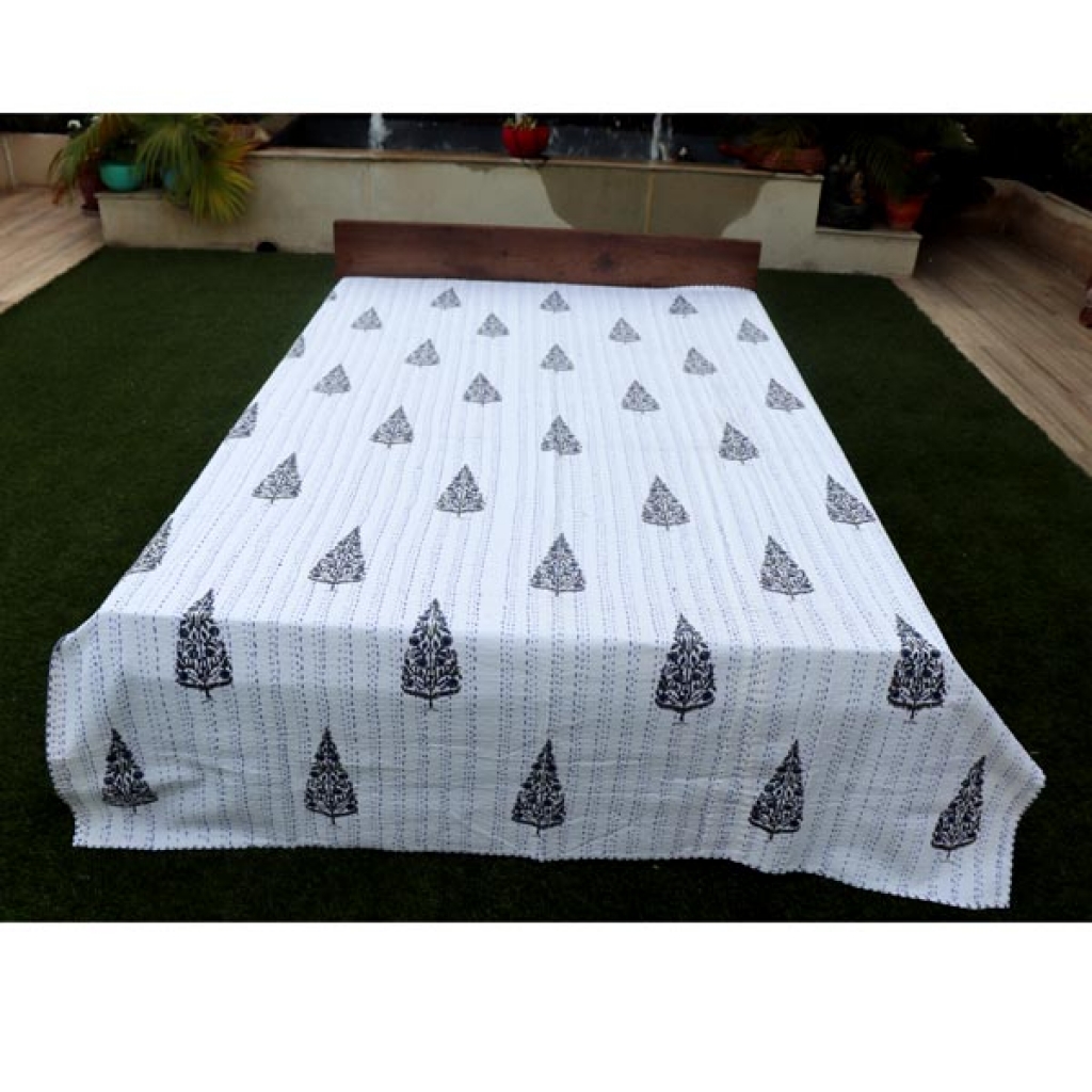 Screen Printed Cotton Kantha Bed Sheet