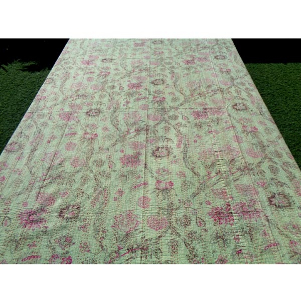 Screen Printed Cotton Kantha Bed Sheet