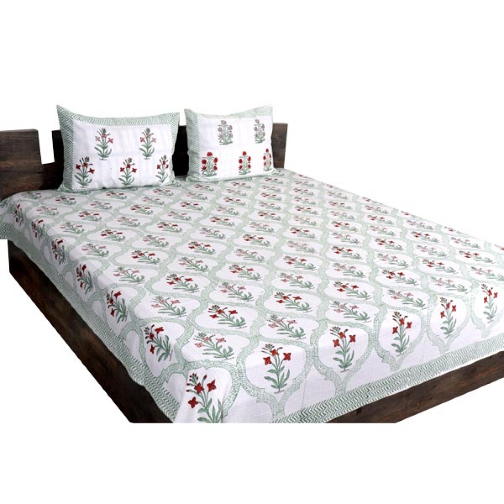 INDIAN WAFFLE COTTON BLOCK PRINTED BEDSHEET