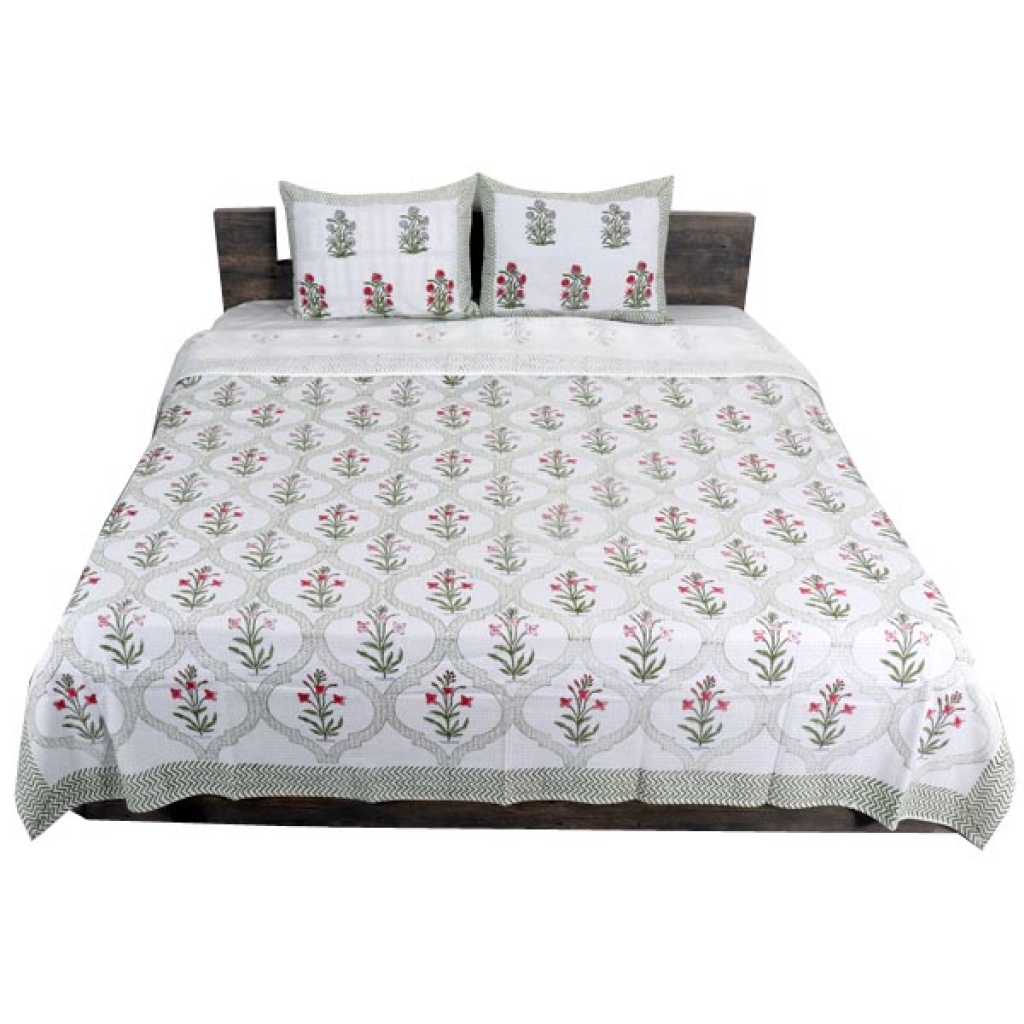 INDIAN WAFFLE COTTON BLOCK PRINTED BEDSHEET