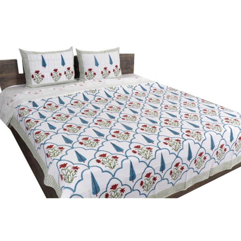 INDIAN WAFFLE COTTON BLOCK PRINTED BEDSHEET