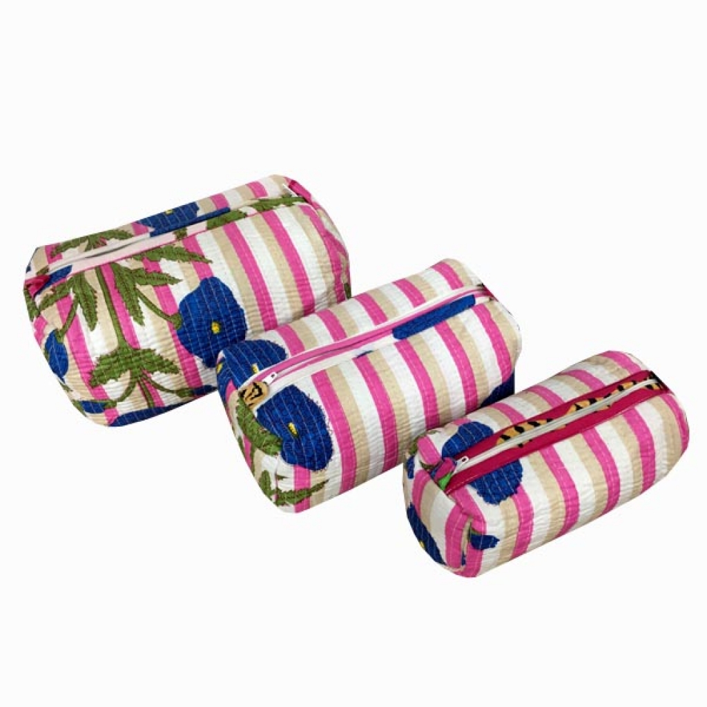 INDIAN COTTON MACHINE QUILTED POUCH  SET OF 3Pcs.